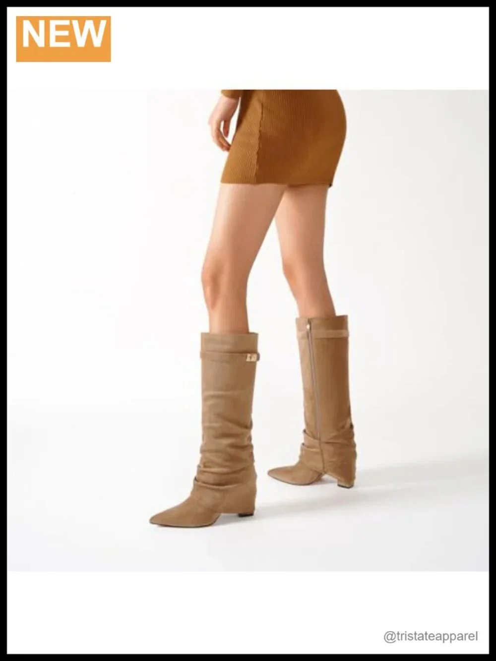 Fold Over Knee High Boots Suede Pointed Toe Boots